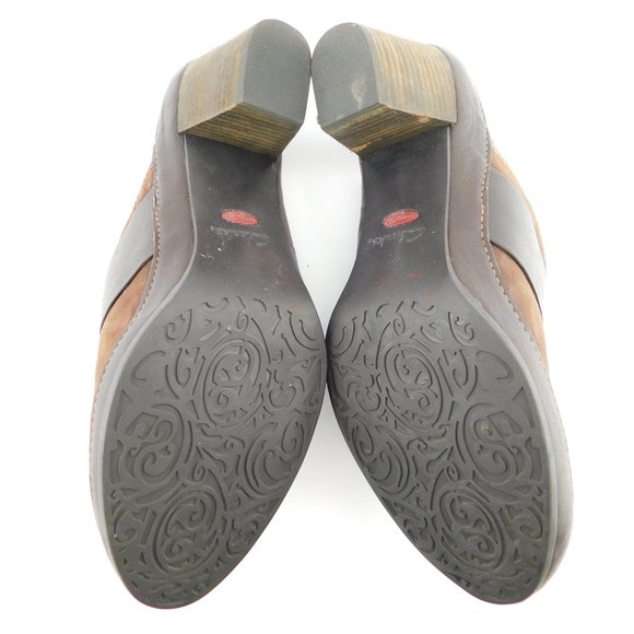 CLARKS Artisan Brown Leather Buckled Slip-on Block Heel Mules  9 - Picture 6 of 7